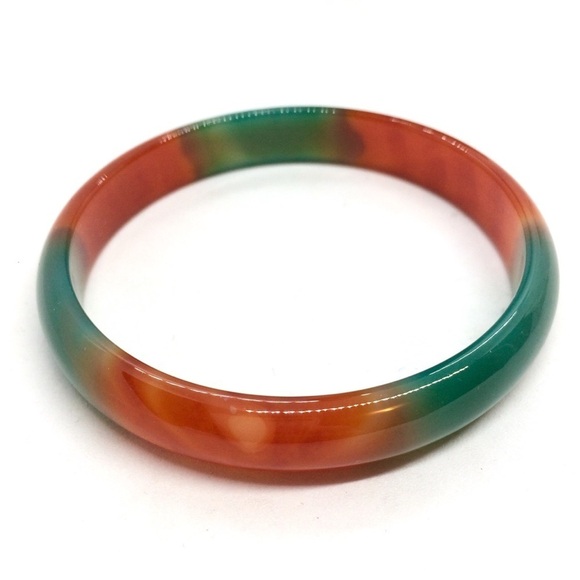 3/$30 RED GREEN AGATE BANGLE BRACELET RED GREEN LUCKY ASIAN GEMSTONE - Picture 1 of 10